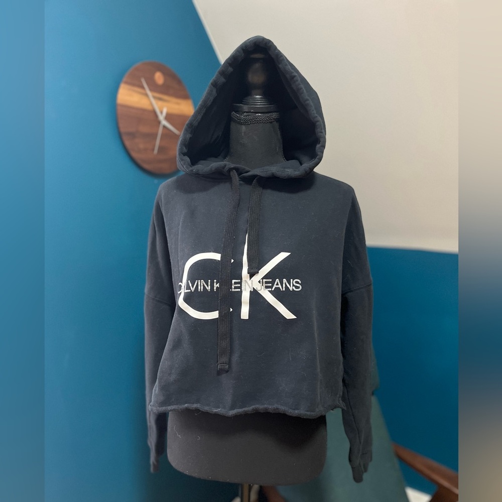 Calvin Klein Black Oversized Cropped Hoodie S Large